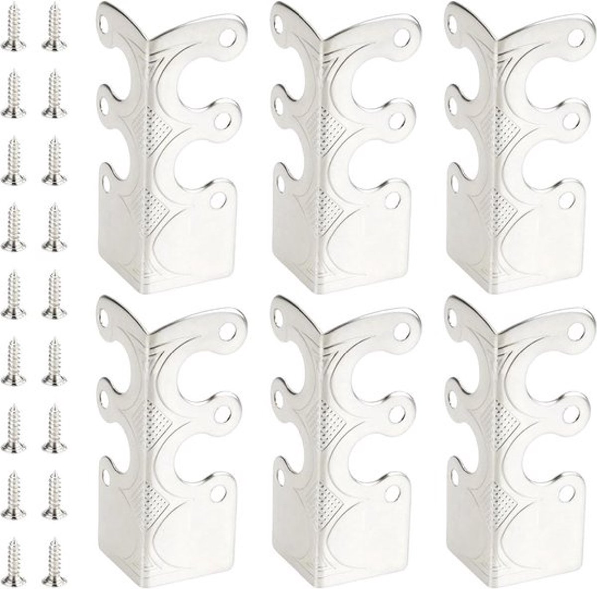 - Hoekbeschermers - Metalen - Plinten - Schroeven - Meubels - Woonkamer - Kantoor - Sieraden - Geschenkdozen - Verpakking - Wit - Nikkel - Geschikt voor - Metalen hoekbeschermers - 12 stuks - 4,8 x 2,9 x 2,1 cm
