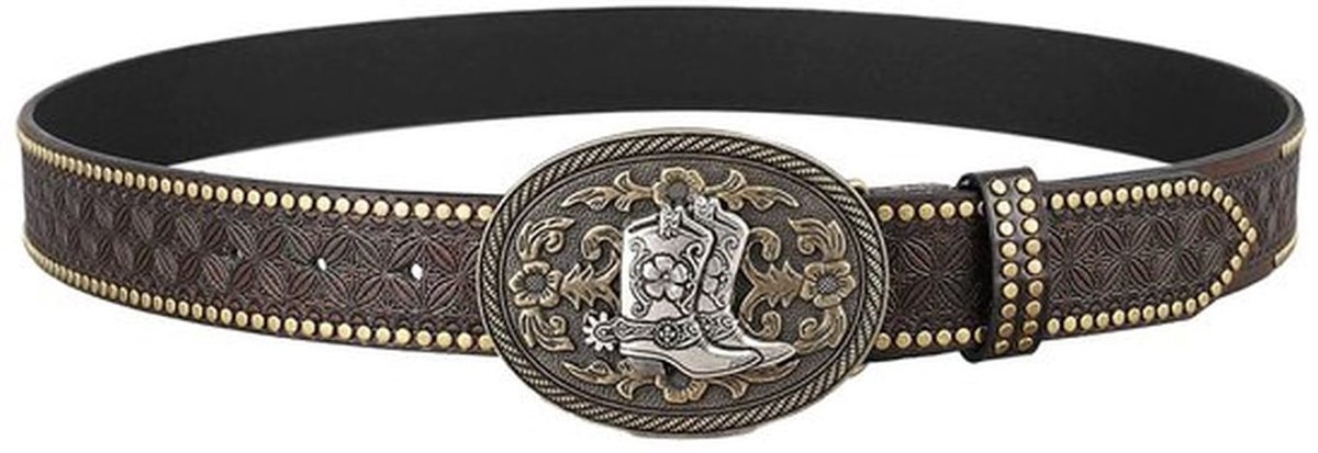 Leren Riem - Cowboygesp - Bloemenpatroon - 130 cm Lang - Duurzaam Leer - Geschikt voor Diverse Gelegenheden - Cowboyriem