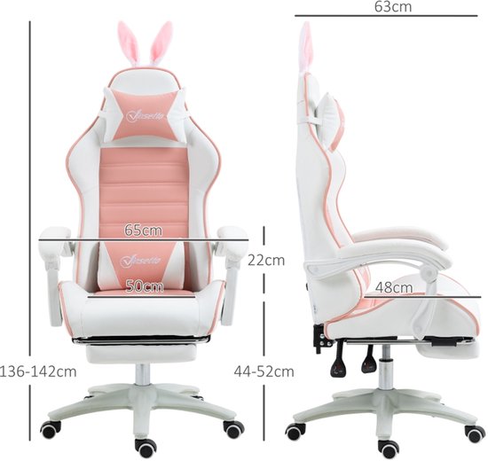 Gamingstoel - Gamestoel - Gaming Chair - Game Stoel - Bureaustoel - Verstelbare Hoogte - PU Leer - Draaibaar - Met Voetsteun - Roze — afbeelding 4