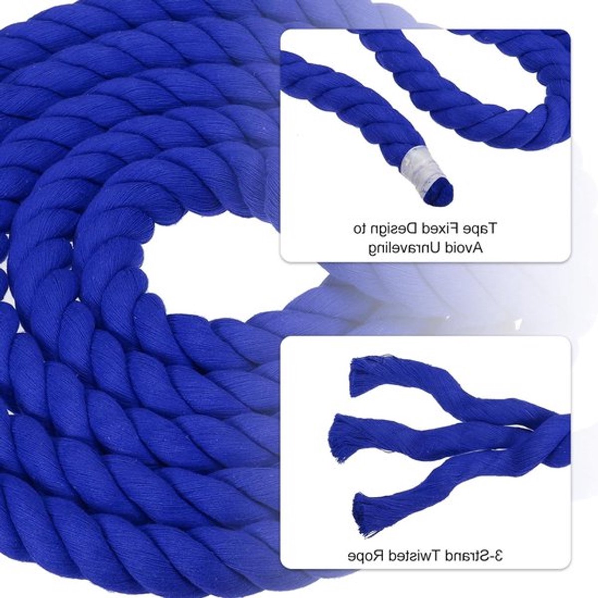 Sterk en Dikke Natuurlijke Katoenen Touw van 1 Inch x 100 Feet - Ideaal voor Trekspellen, Handrails en Creatieve Klussen in Huis, Blauw