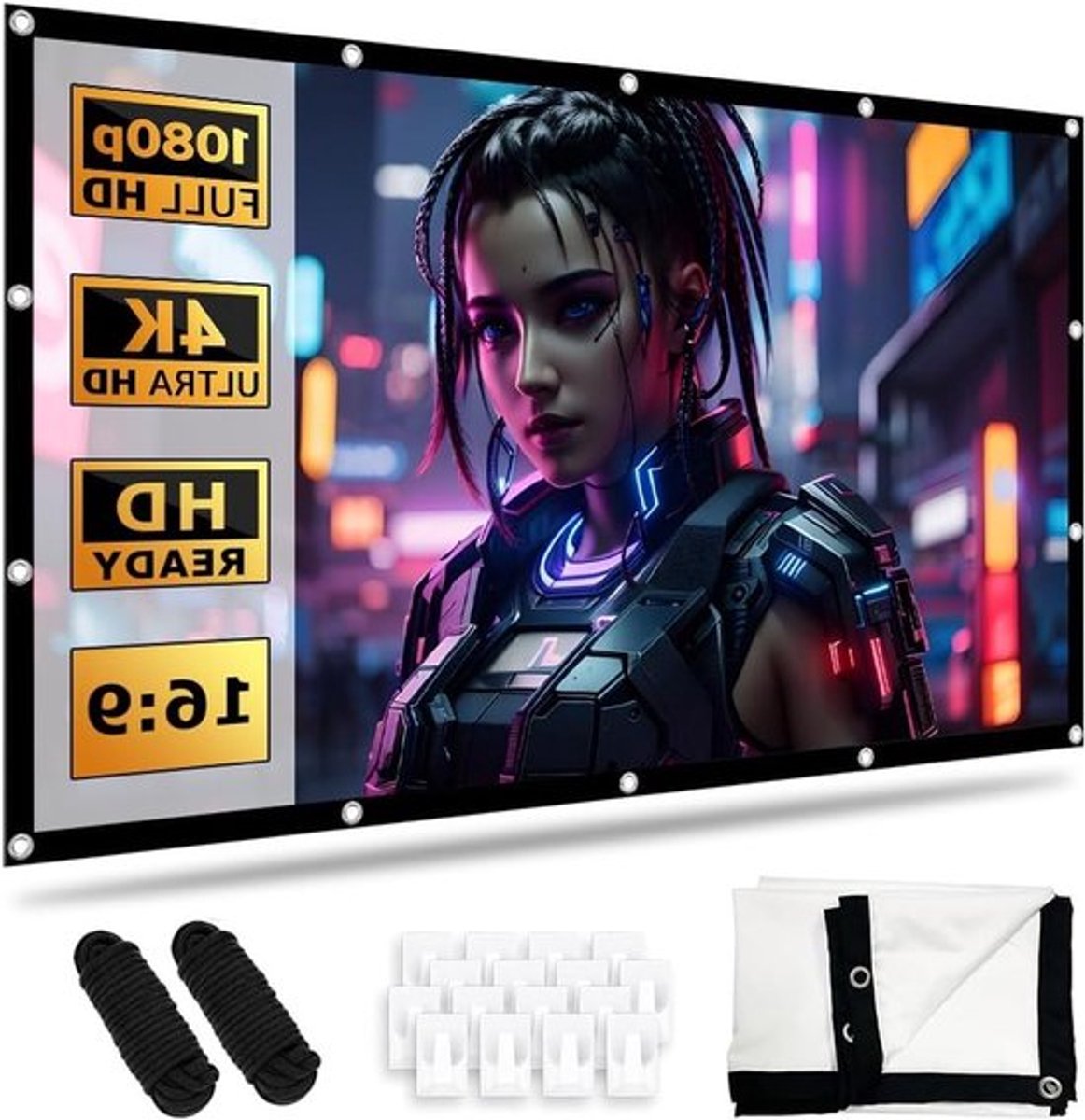Opvouwbaar 100 inch Beamerscherm voor Buiten, 16:9 HD, Anti-Rimpel, Draagbaar Projectorscherm voor Binnen en Buiten, 265 x 150 cm