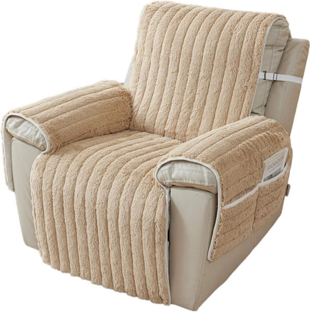 Verstelbare Armstoelhoes voor 1-zits Sofa, Wasbare Recliner Stoelhoes met Opbergzak - Lichtbruin, Bescherming en Stijl voor Meubels