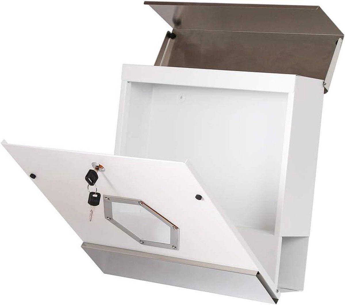 Wandbrievenbus - Postbus muur - Post ontvangen - Met kijkvenster - 37x37x10 cm - Wit