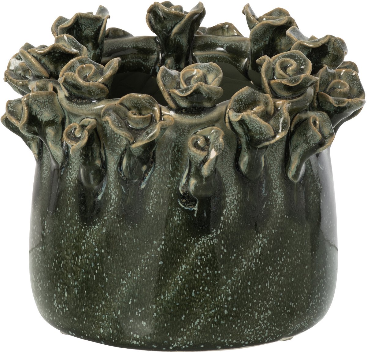 J-Line Bloempot met rozen - keramiek - petrolblauw - small