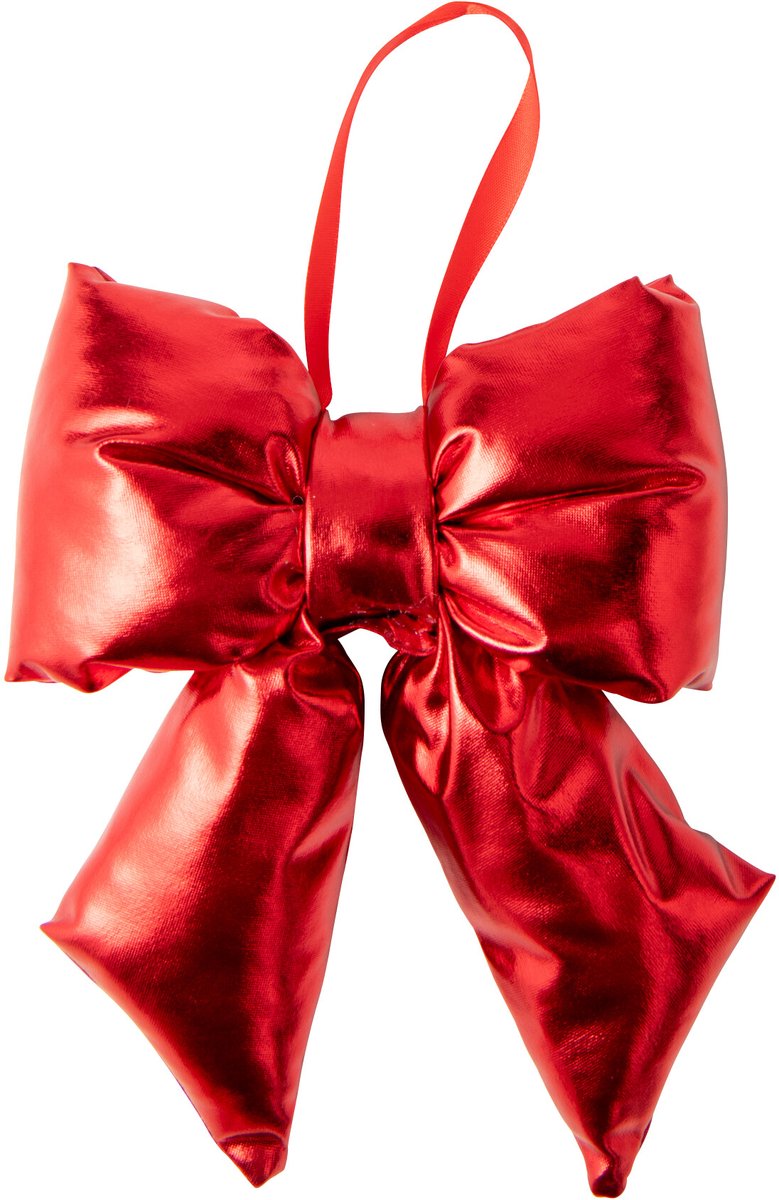 J-Line Hangende glanzende fluwelen strik - stof - kerstrood - small - set van 6
