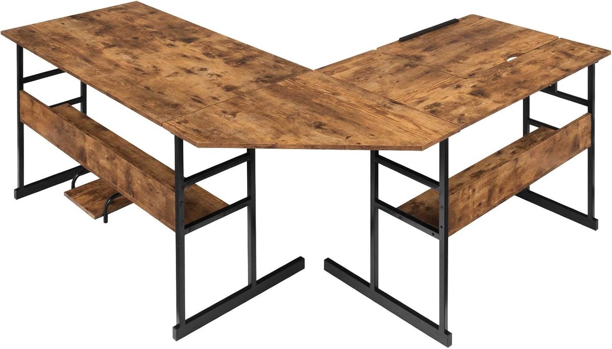 L-vormig bureau - Werkplek tafel - Thuiswerken Kantoor - Kantelbaar tafelblad - 170 x 150 cm - Rustiek bruin thumbnail 6
