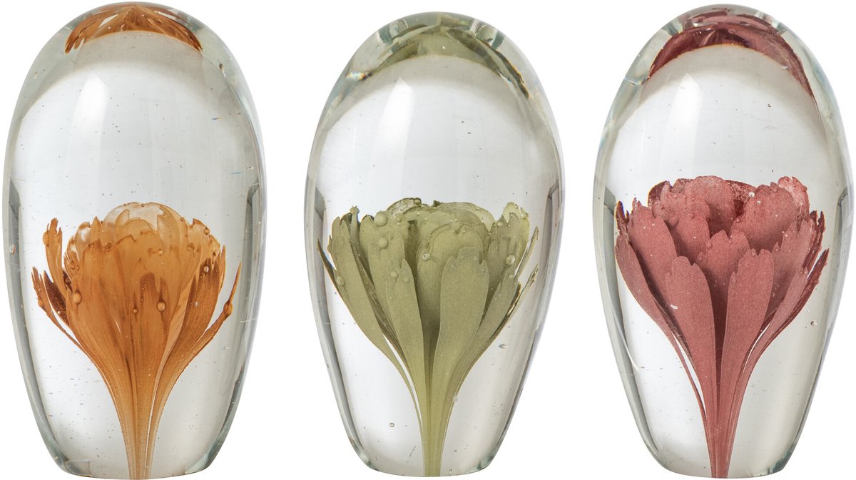 J-Line presspe-papier Bloemen - glas - meerkleurig - 3 stuks