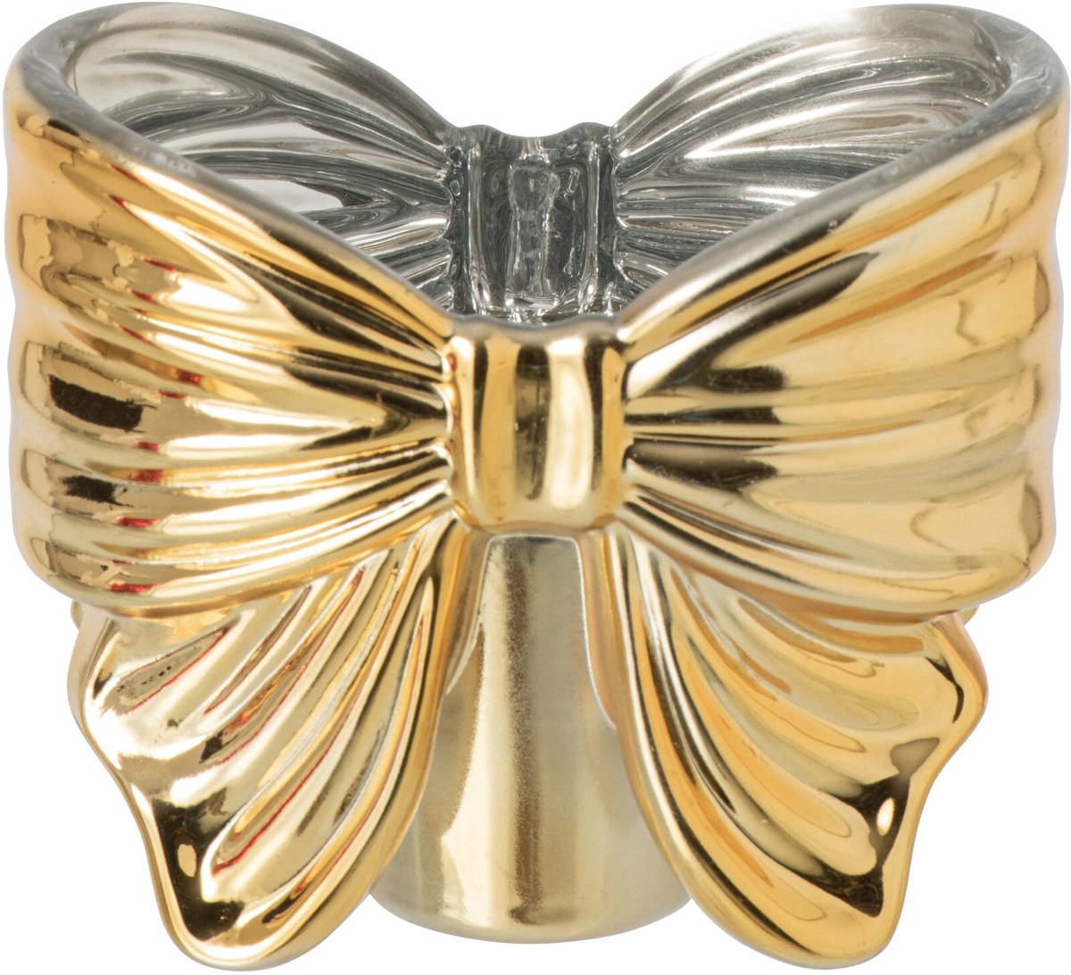 J-Line Windlicht met strik - glas - goud - set van 2