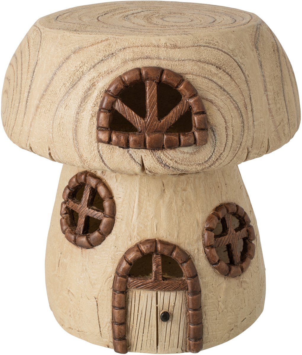 J-Line Bijzettafel met paddenstoel en huis - magnesium - naturel/bruin