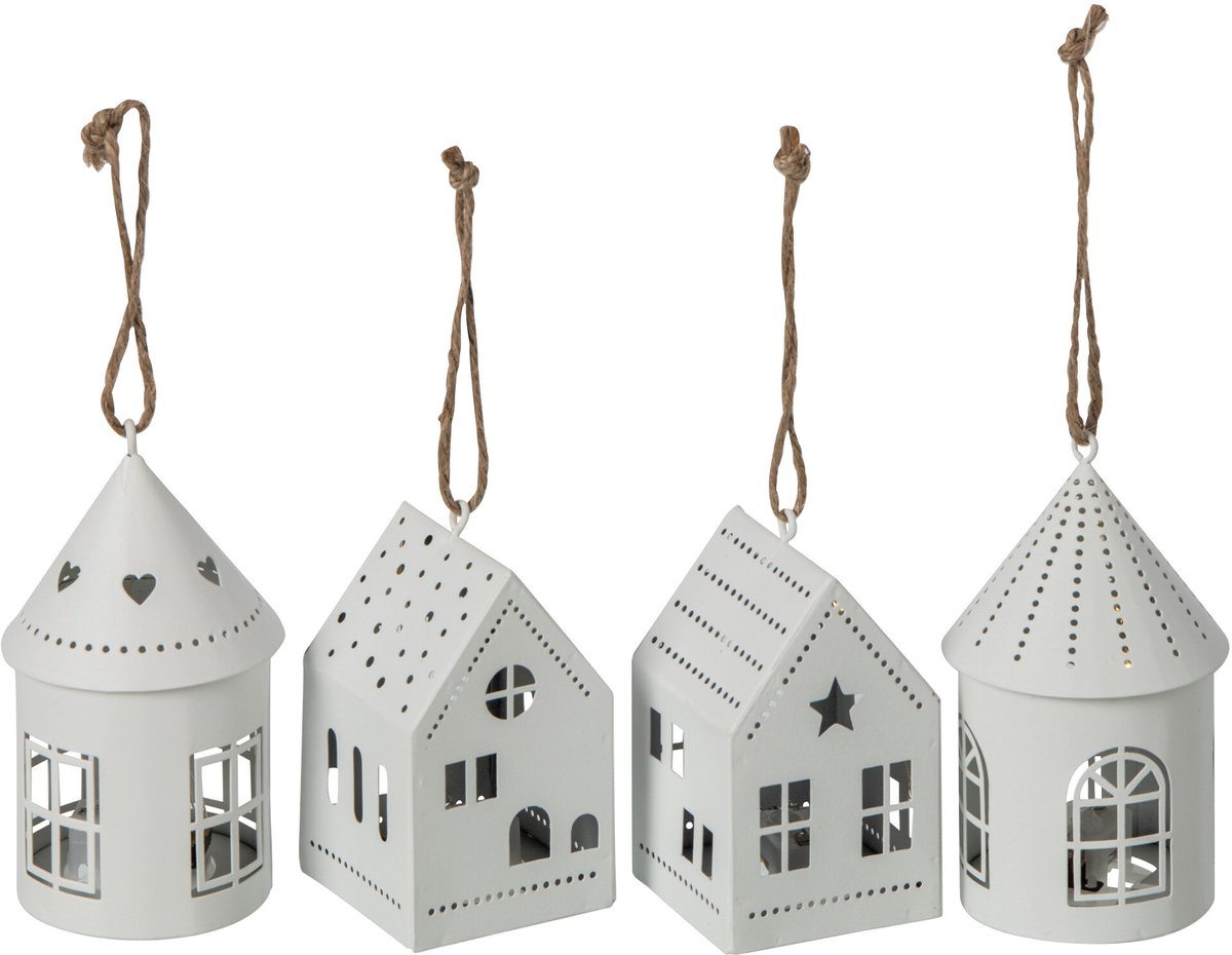 J-Line Hangend ledhuis - ijzer - wit - assortiment van 4