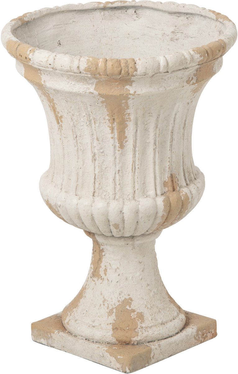 J-Line Geribbelde Medici bloempot voor buiten - magnesium - ecru/beige