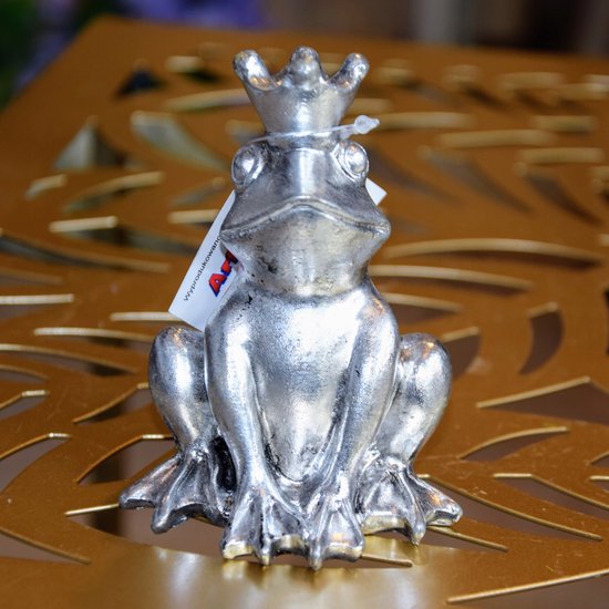 Zilveren Kikker Figuur met Kroon - 10 cm
