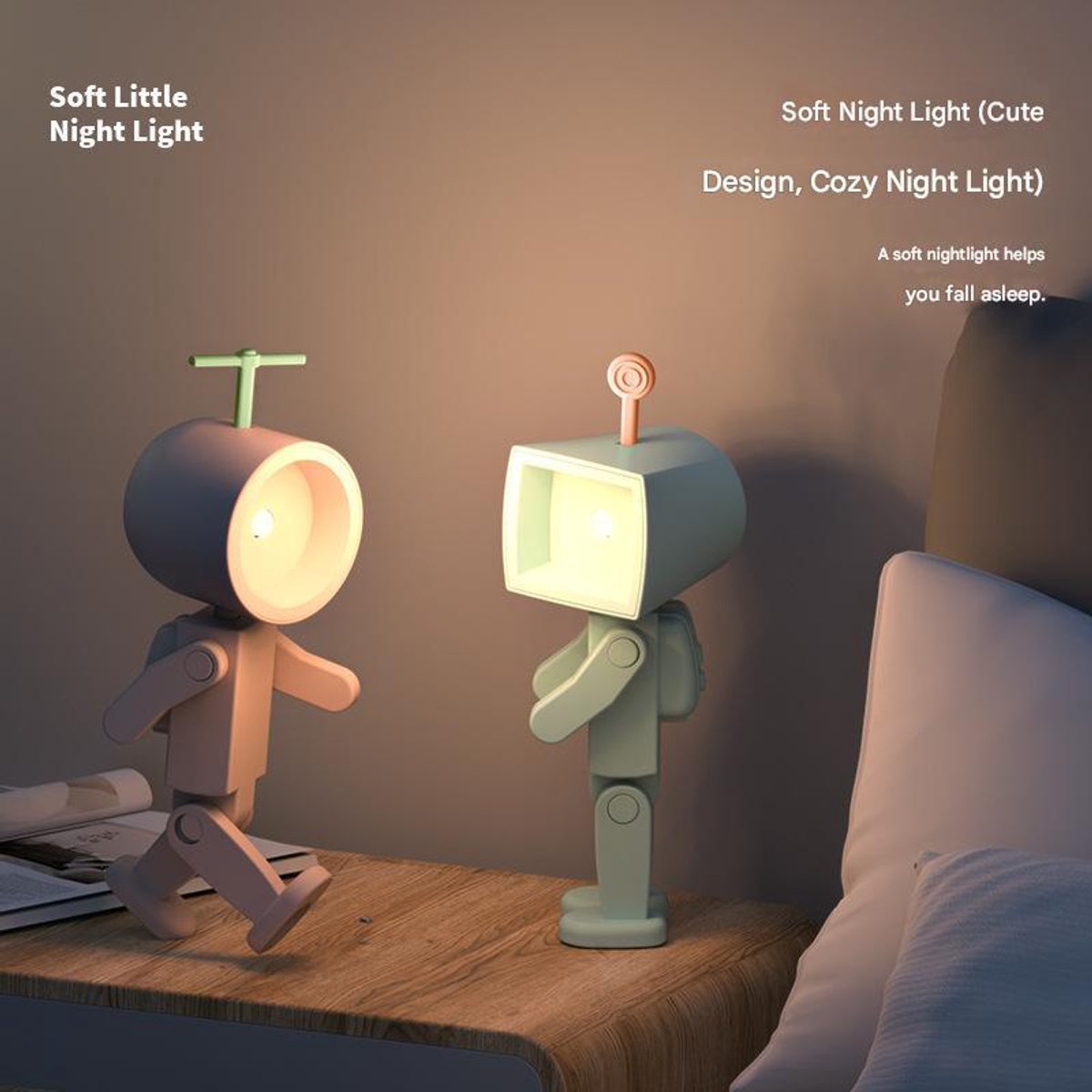Nachtlamp - magnetische LED ruimtefiguur robot houten bureau decoratie lamp met batterij minimalistisch ontwerp