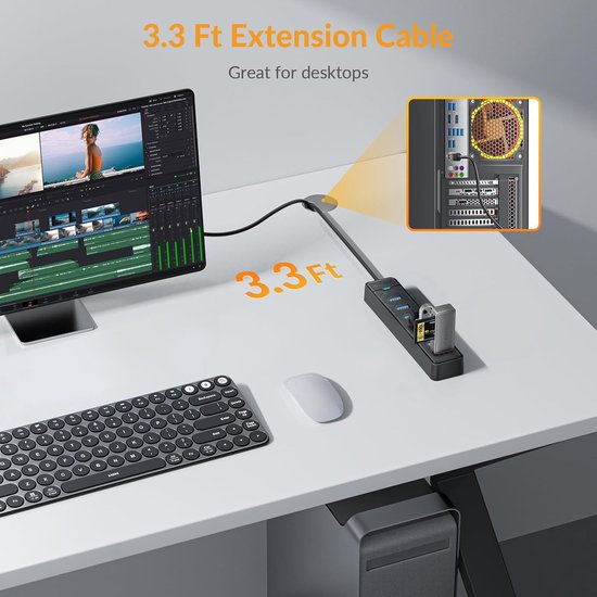 USB Hub - Poorten Uitbreider - Extra Apparaten - Snelle Dataoverdracht - 7 Poorten - Zwart — afbeelding 2