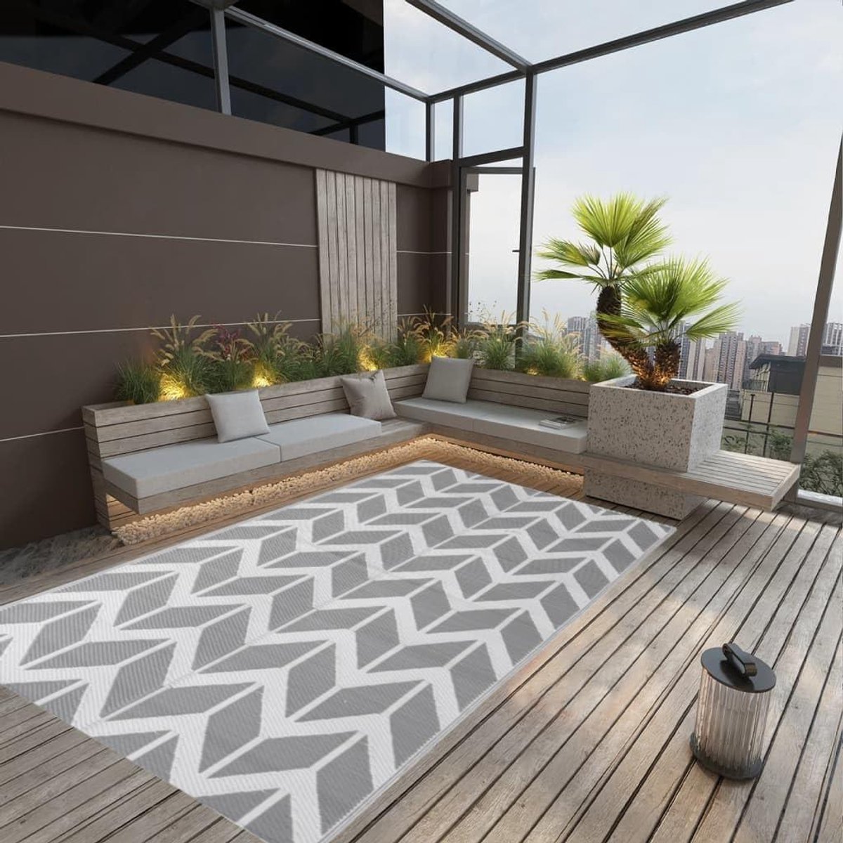 Buitentapijt - Outdoor vloerkleed - Buitenruimte decoreren - Dubbellaags jacquard - 190x290 cm - Grijs