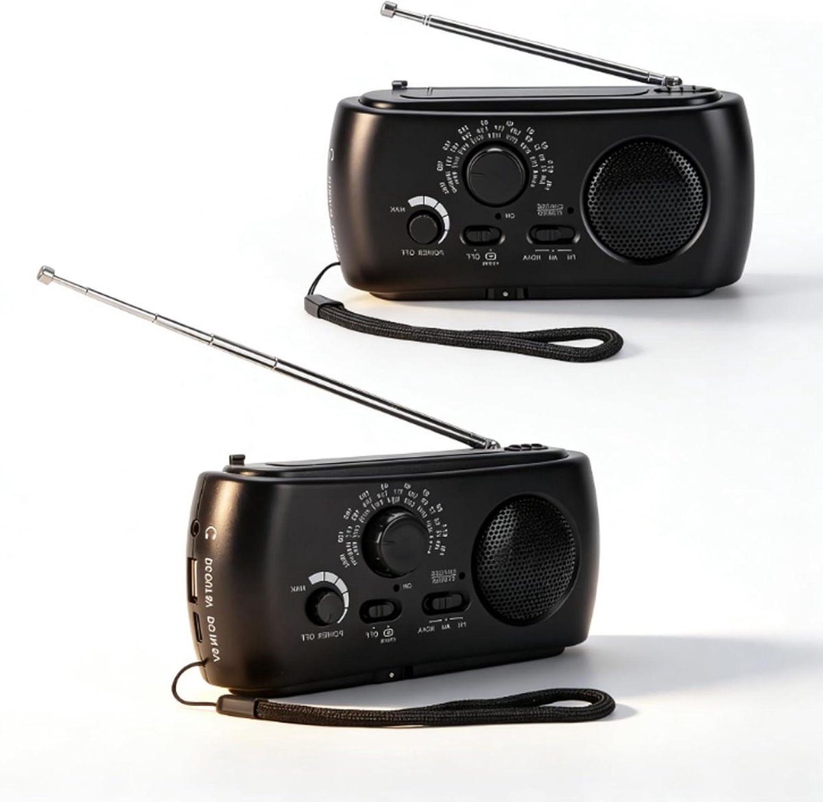 Noodweerradio - Handslingerradio Weerradio - Buitenavonturen - Zonne-energie en Handslinger - 18 x 8 x 6 cm - Zwart