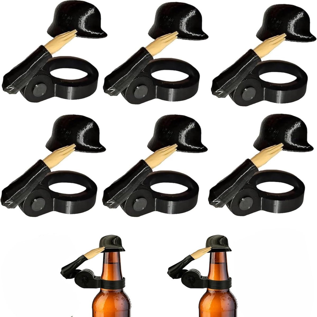 Bier Helm Flesafsluiter 6 stuks - Creatieve Bierfles Dopjes en Insectenbescherming - Siliconen Flesdop Reusable voor Feest, BBQ & Barbecue - Soldaat Helm Bier Gadget en Vaderdag Cadeau