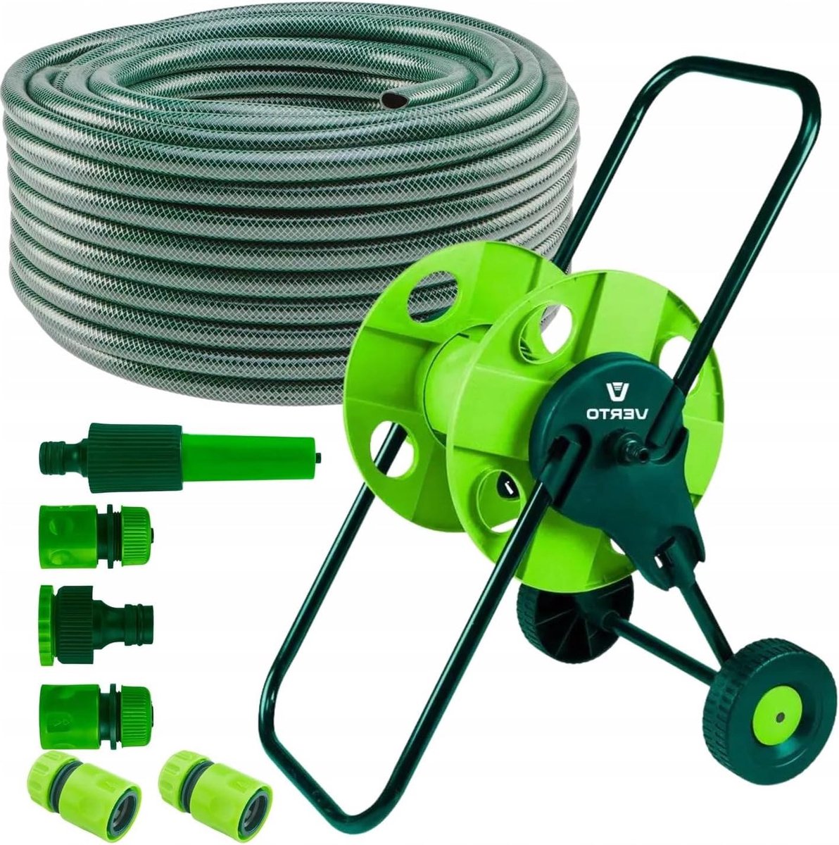 Slangwagen Set - Tuinbewatering - Gazon Besproeien - Compleet met spuit - 30 meter slang - Groen