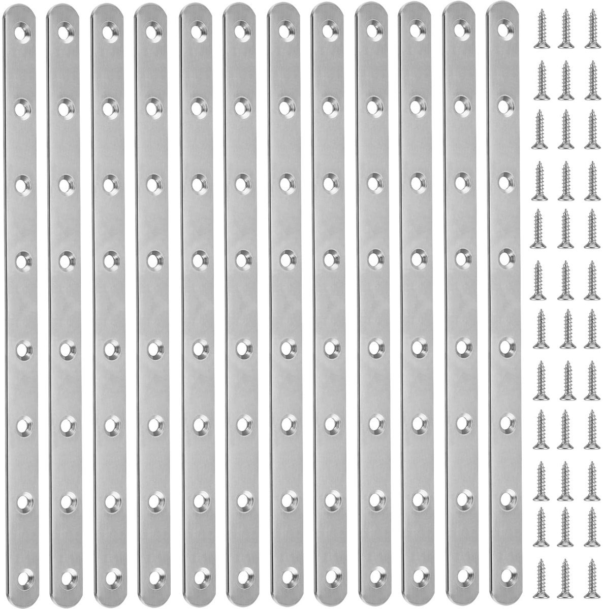 12 stuks, 293 x 19 mm, platte verbinders, roestvrij staal, metalen verbinders, ijzeren geperforeerde plaat, houtverbinder, 8 gaten met 96 schroeven