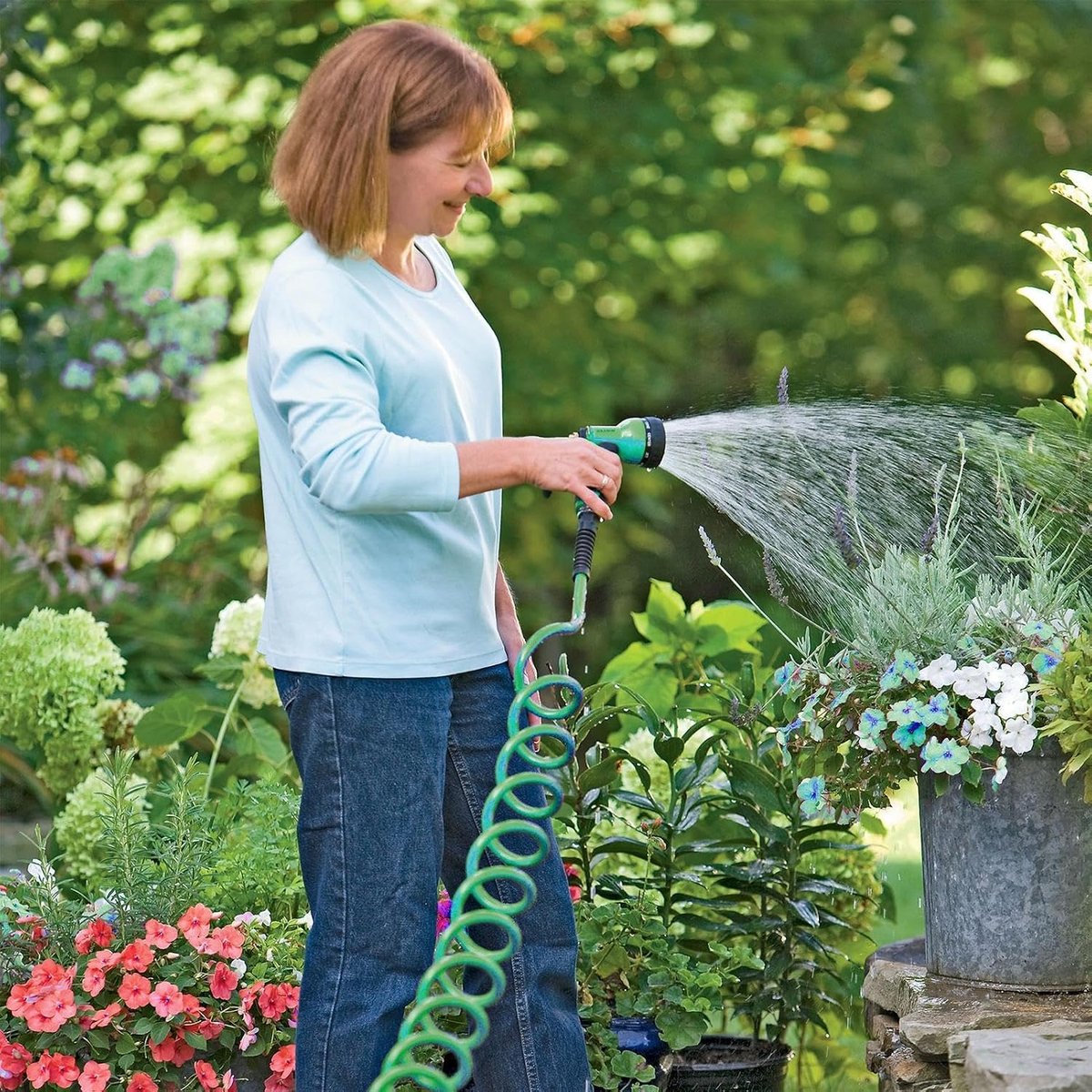 Tuinslang - Flexibele slang - Tuin besproeien - 7 sproeipatronen - 15 meter - Groen – foto 5