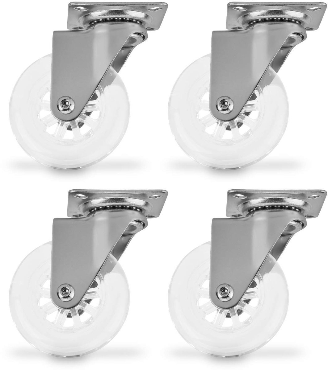 4 stuks Zwenkwiel Swift, transparant, diameter: 75 mm, zonder vastzetter, belastbaar tot 35 kg