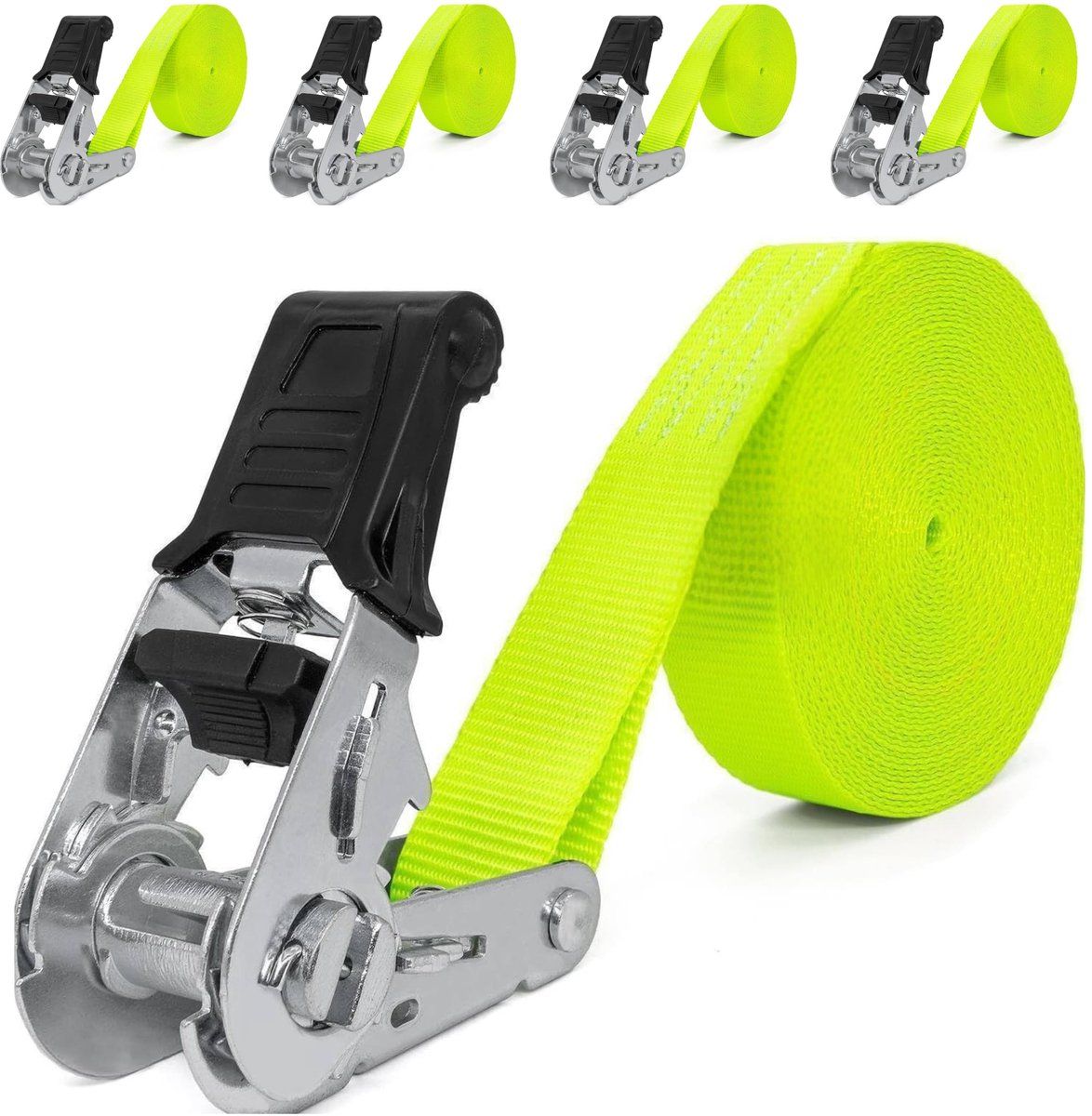 Spanbanden met ratel (4m/6m) - 800kg 25mm - 1-delig spanband zonder haken - voor motorfiets, aanhangwagen, bagage en fiets (Groen (Ergolash), 4m)
