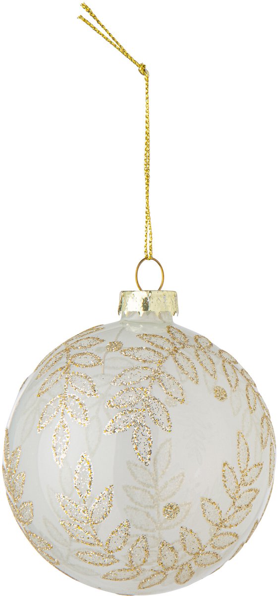 J-Line Kerstbal met bladeren - glas - wit/goud - set van 24