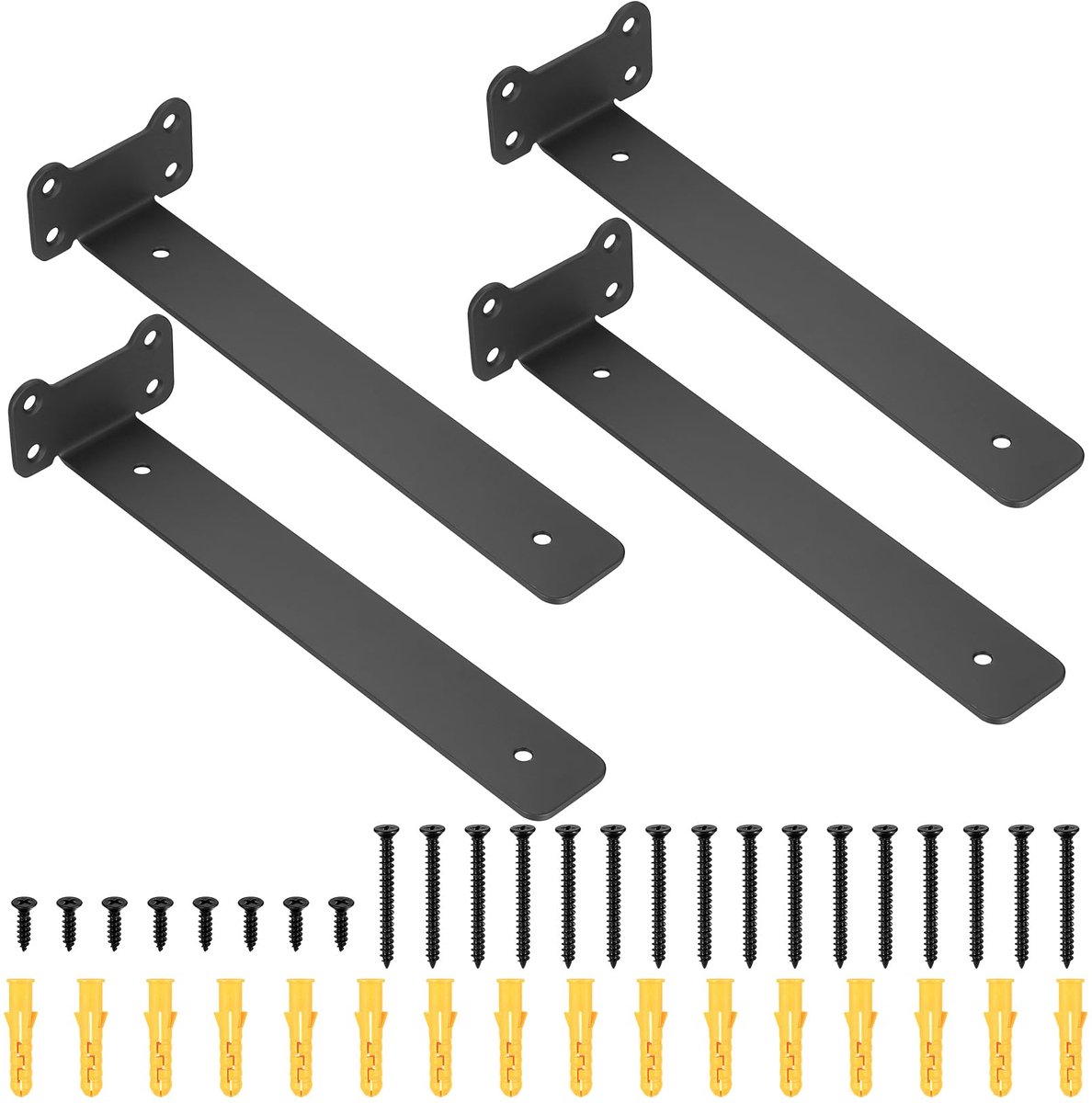Duty zwevende plankbeugels, 4 stuks 25 cm zware plankbeugels voor planken ondersteuning beugels wandmontage, steigerplank plankbeugel, zwart metalen L-beugel, kattenoor stijlbeugels