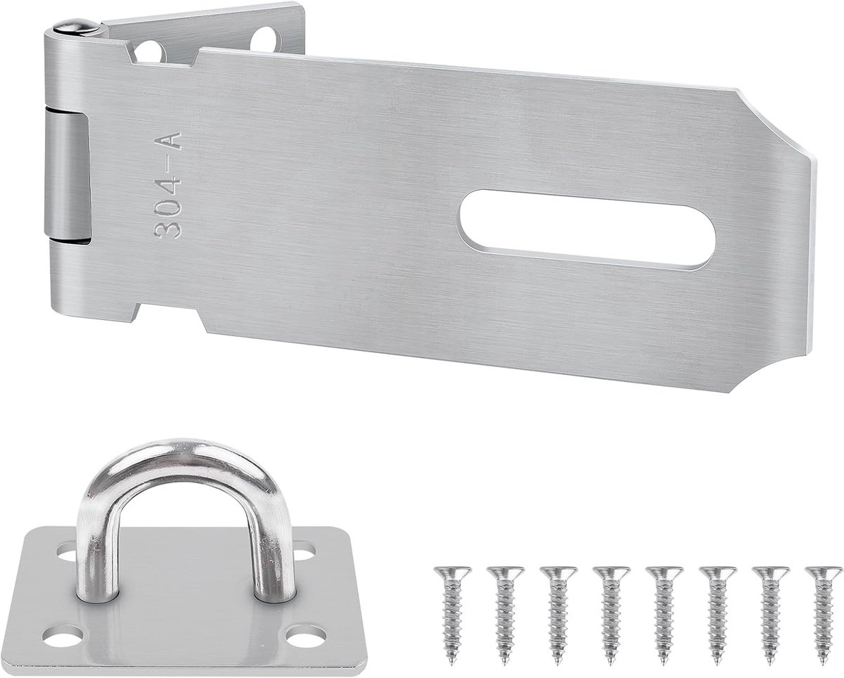 Haspe 10,2 cm, 304 roestvrij staal slotgrendel overvalslot, veiligheidsoverval met schroeven hangslot grendel voor hangslot, kasten, poorten