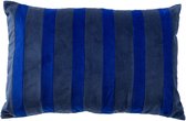 Dutch Decor VENICE - sierkussen 40x60 cm - fluweel - gestreept - Insignia Blue - blauw - Inclusief binnenkussen - Luxe kussens voor woonkamer & bank