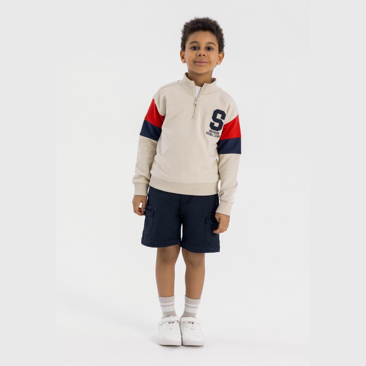 Minoti sweater jongens met halve rits - baseball design - katoen