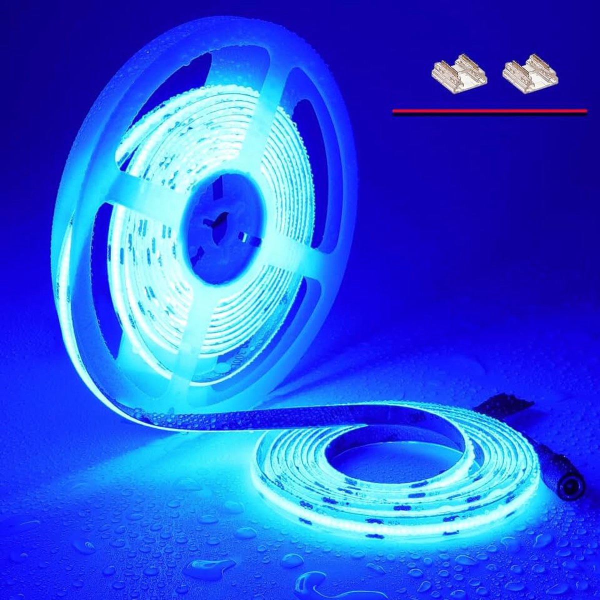 12V COB LED Strip 5M Waterdicht IP65 Blauw 480LEDs/M Egale Verlichting CRI>90 Buiten/Binnen Snijbaar Dimbaar Energiezuinige Woonkamer Keukenkast DIY Decoratieve