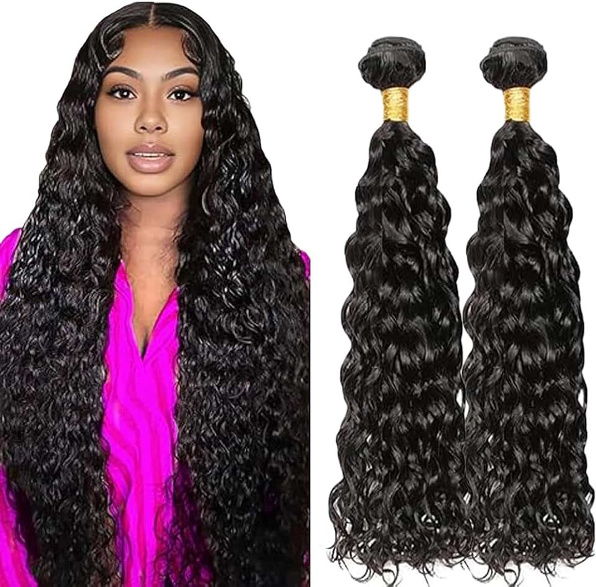 Wave Human Hair Bundles Sew in Hair Natural Black Real Hair Extensions 2 Bundles Unprocessed Human Hair Minimal Smell Low Shedding for Women 12 12 Inch