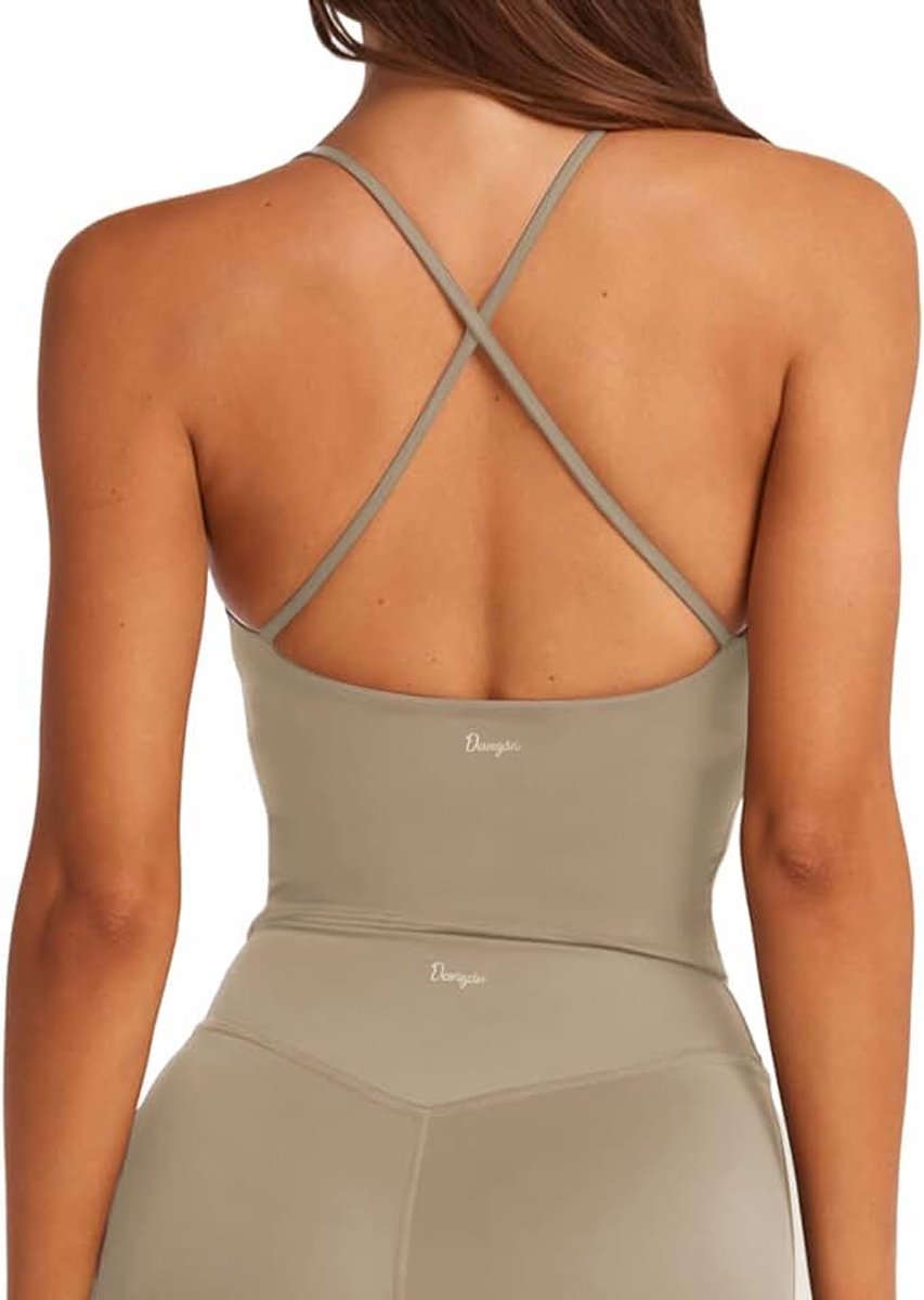 Sculpt Workout Tanktops Vrouwen Rugloze Lange Sport BH's Strappy Gewatteerde Yoga Top | Krisscross Strappy Longline, Sportbeha, gewatteerd, stretch tanktops, workout, yoga, gym, hardlooptop