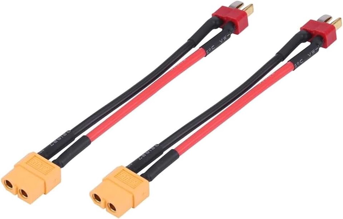 2 Stks 4 Types XT60 naar T Plug Adapter Connector Kabel RC Accessoires 14AWG 10 cm (T Plug Male naar XT60 Female)