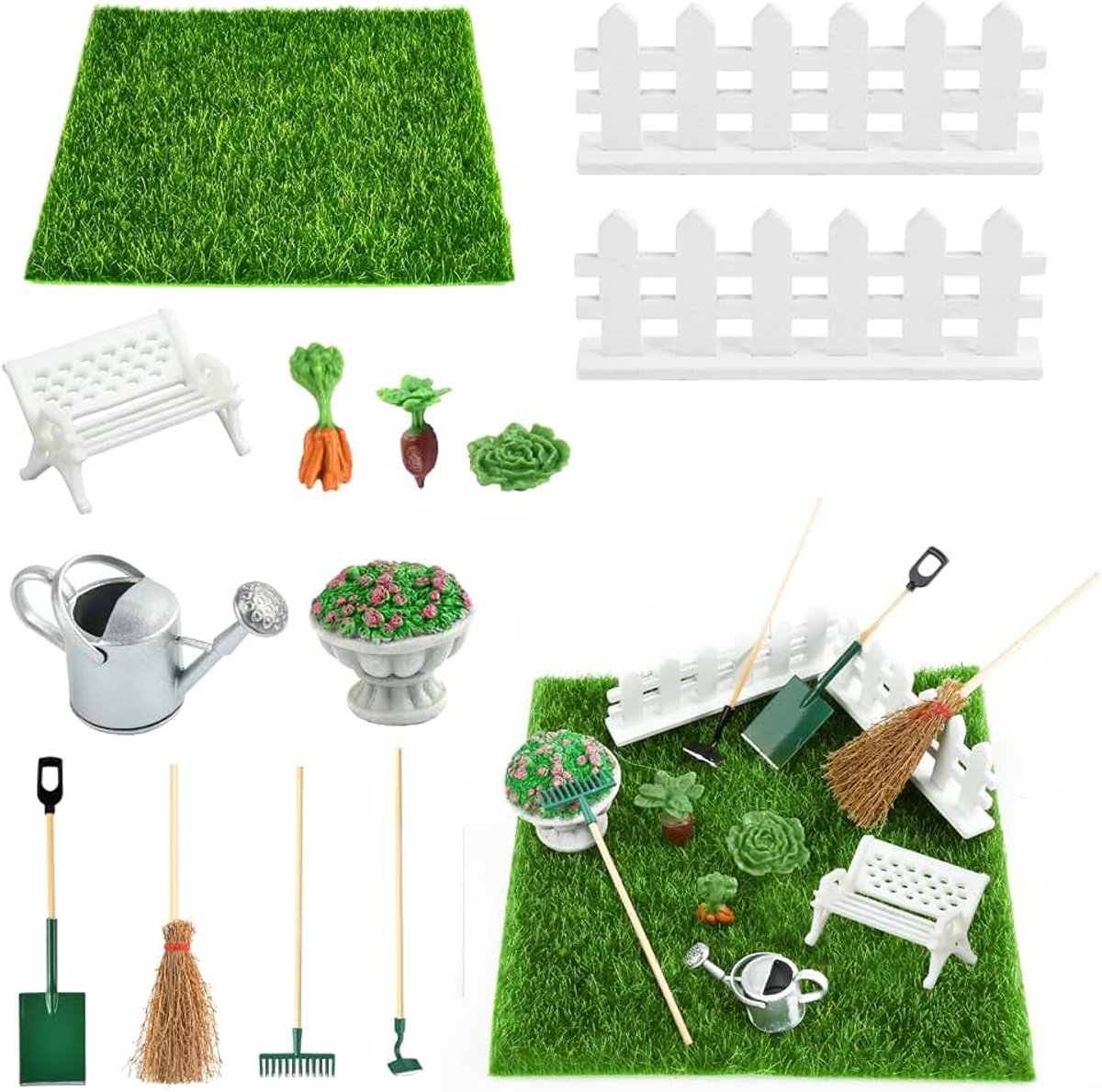 13 stuks miniatuur tuinaccessoires, mini-tuindecoratie, miniatuur tuingereedschap, sprookjeslandschap in miniatuur, voor het decoreren van mini-tuin
