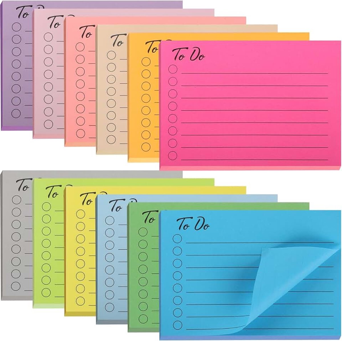 Zelfklevende notitieblaadjes, 12 blokken, 504 vellen to do-lijst, gelinieerd, zelfklevende notitieblaadjes, voor familie, school, kantoor, 10 x 7 cm