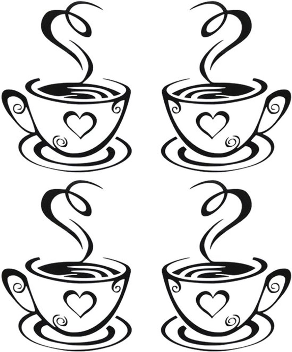 Muurstickers Koffiekopjes - 2 Paar - Zelfklevend - PVC - Keuken/Woonkamer - Milieuvriendelijk - 31 x 18,7 cm - Wanddecoratie