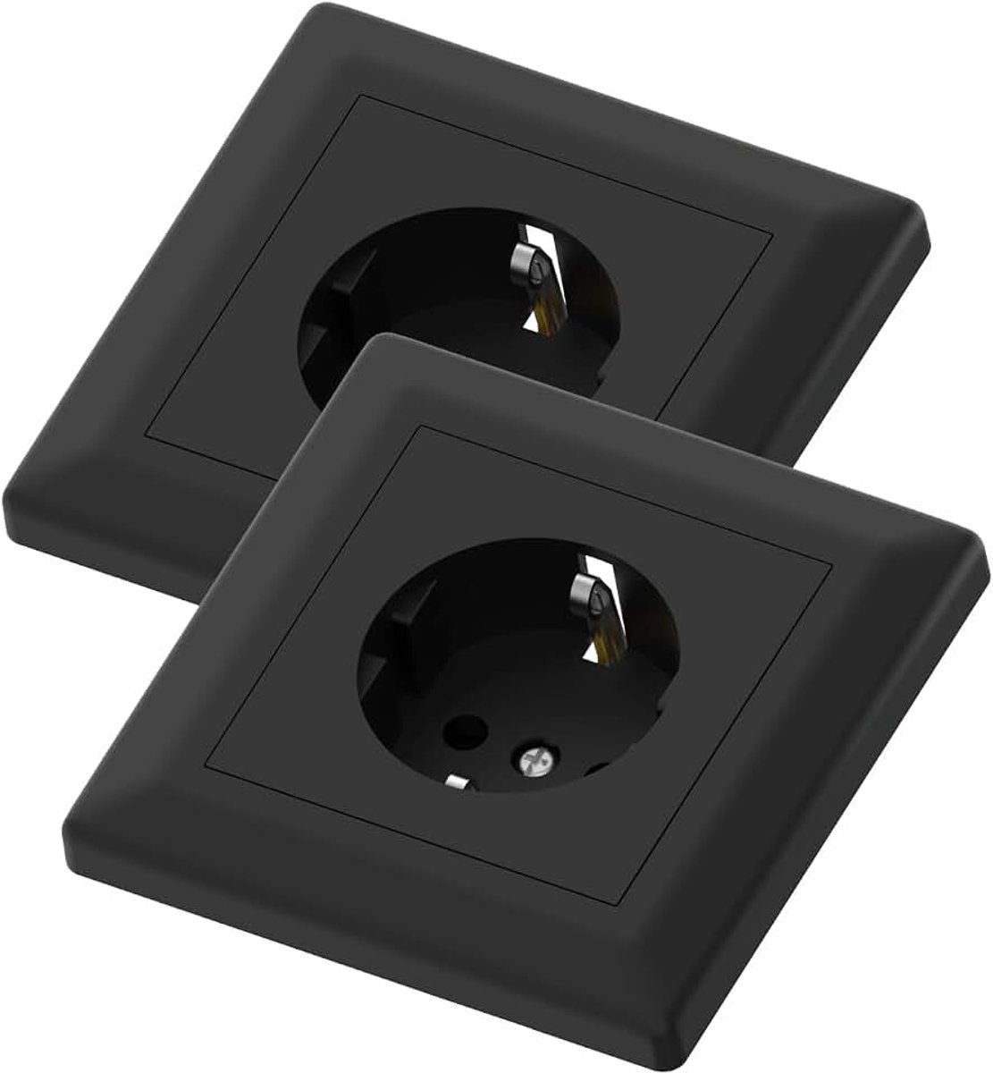 1-socket stopcontact 2 stuks, 1 Schuko inbouw wandcontactdoos, 84 x 84 mm stopcontacten, 250V 16A, Zwart