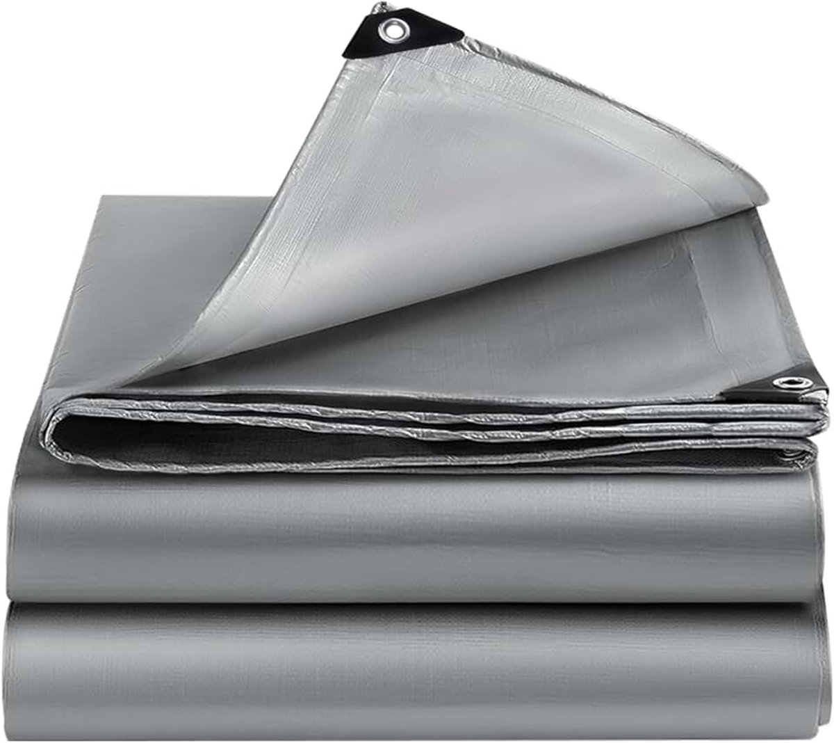 Zeil voor buiten, dekzeil met oogjes, waterdicht polyethyleen, waterdicht zeil voor buiten, tuin, paviljoen, camping, zwembad, auto, boot, hout, zilver, 6 x 6 m