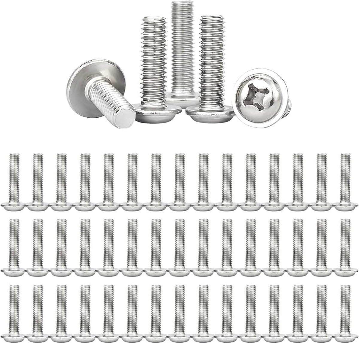 50 stuks M4 x 6 mm lenskopschroeven roestvrij staal A2, platte kop met flens en binnenzeskant, V2A roestvrij voor meubelmontage, voertuigbouw, machines en doe-het-zelvers