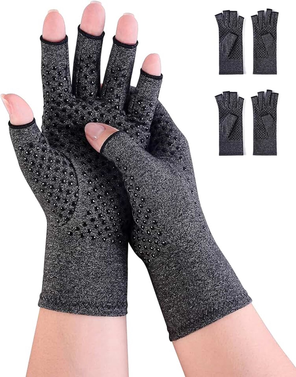 Handschoenen, artrose-handschoenen, compressie handschoenen, vingerloze handschoenen voor pijnverlichting, gaming, typen en warmte voor mannen en vrouwen, antislip, maat M, zwart