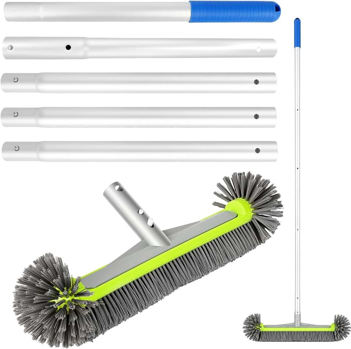 Zwembadborstel met afneembare stang voor efficiënte zwembadreiniging, ronde reinigingsborstel met halfronde borstelharen voor zwembadwanden, vloeren en treden (met polen)
