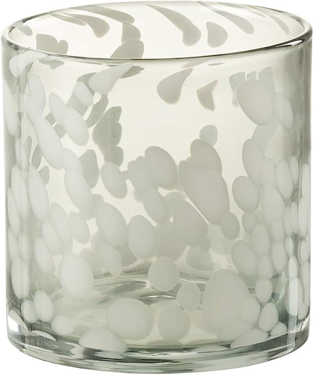 Windlicht Spikkel Glas Grijs/Wit Small