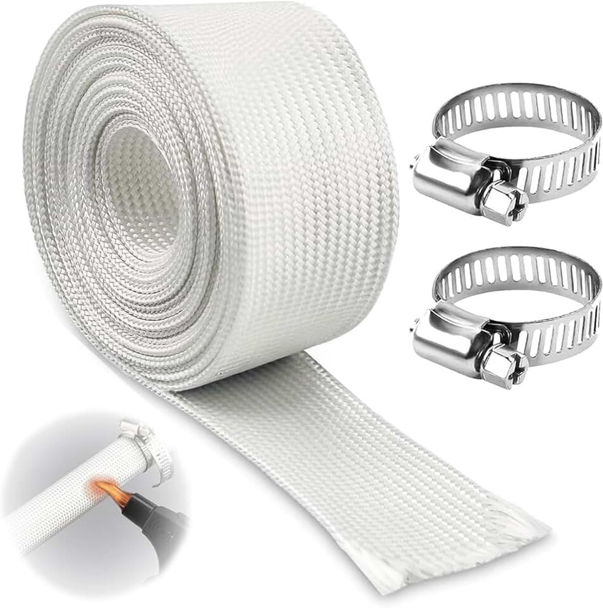 200 cm glasvezel manchet, 25 mm uitlaatpijp van glasvezel, verwarmingsbuis voor parkeerplaats, met 4 clips, voor hoge temperaturen