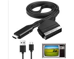 HDMI-ingangsconverter naar scart-uitgang, 1080p, composietvideoscalator, voor het aansluiten van oudere tv's, compatibel met Fire Stick, Xbox, PS4 en Sky Box