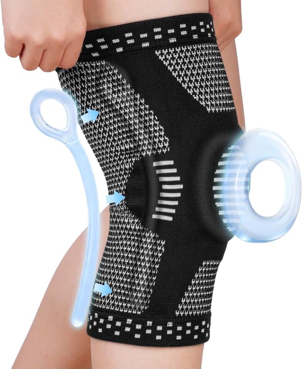 Kniebrace met Zijstabilisatoren en Rubberen Kussentjes, Verstelbare Kniebrace voor Rotula en Ligament, Kniebrace voor Sport en Kniepijn