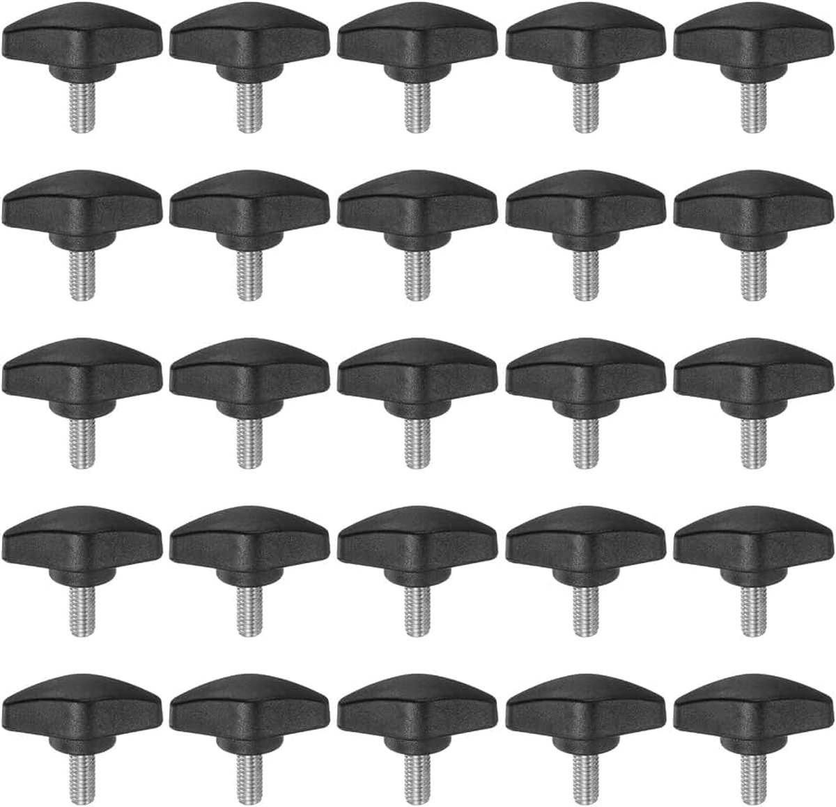 25 stuks T-vleugelknoppen, kartelschroeven, M6 x 14 mm, standaard buitendraad, kunststof T-knoppen, handgrepen, handklemknoppen, grip-kartelschroef, zwart