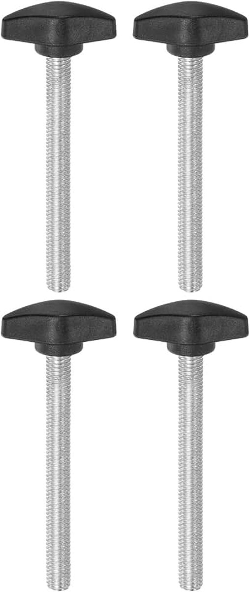 4 stuks T-vleugelknoppen, kartelschroeven, M8 x 75 mm, standaard buitendraad, kunststof T-knoppen, handgrepen, handklemknoppen, grip-kartelschroef, zwart