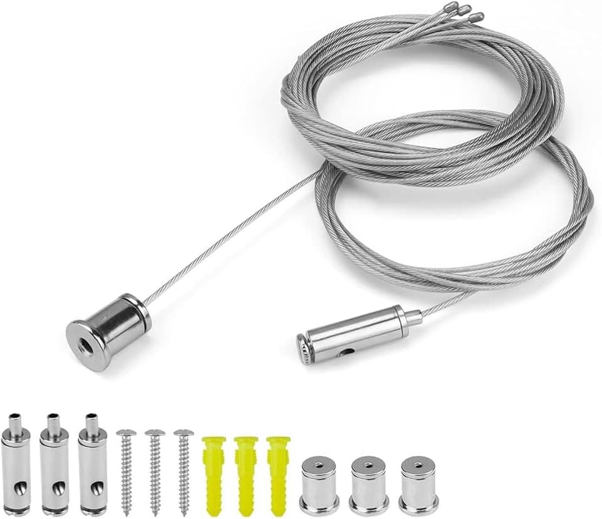 4 Stuks Roestvrijstalen Lampophangingen | In Lengte Verstelbare Staalkabel, 1,5 mm X 2 m, Zilver, voor Led-plafondlampen, Woonkamer, Badkamer en Kantoor